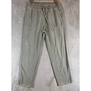 Zara Raw Hem Joggers Green / Gray Drawstring Pants SMALL Cargo Pull On Comfort